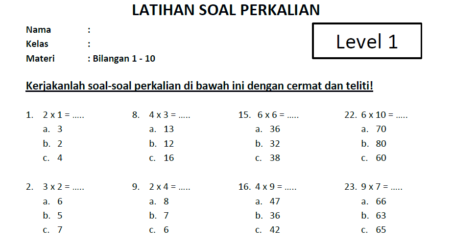 Lembar Kerja Tabel Perkalian Bisa Dicetak Lembar Kerja 7780