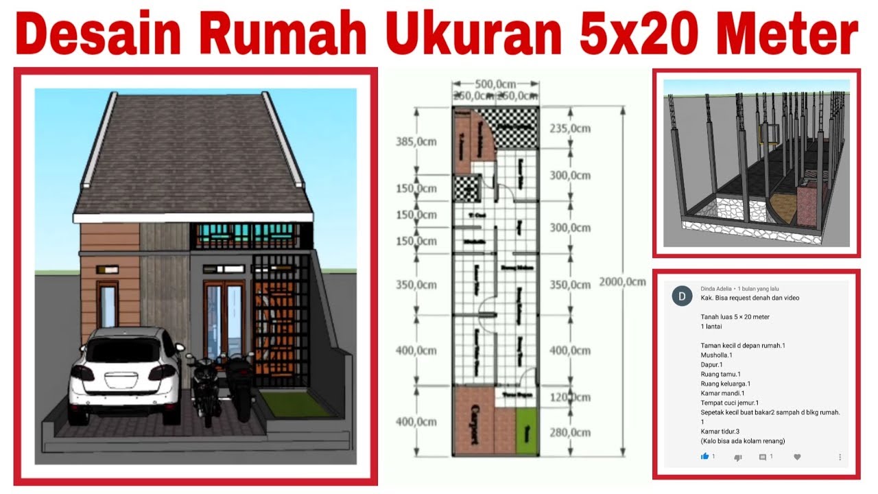 Desain Rumah Sederhana 5x20 Meter